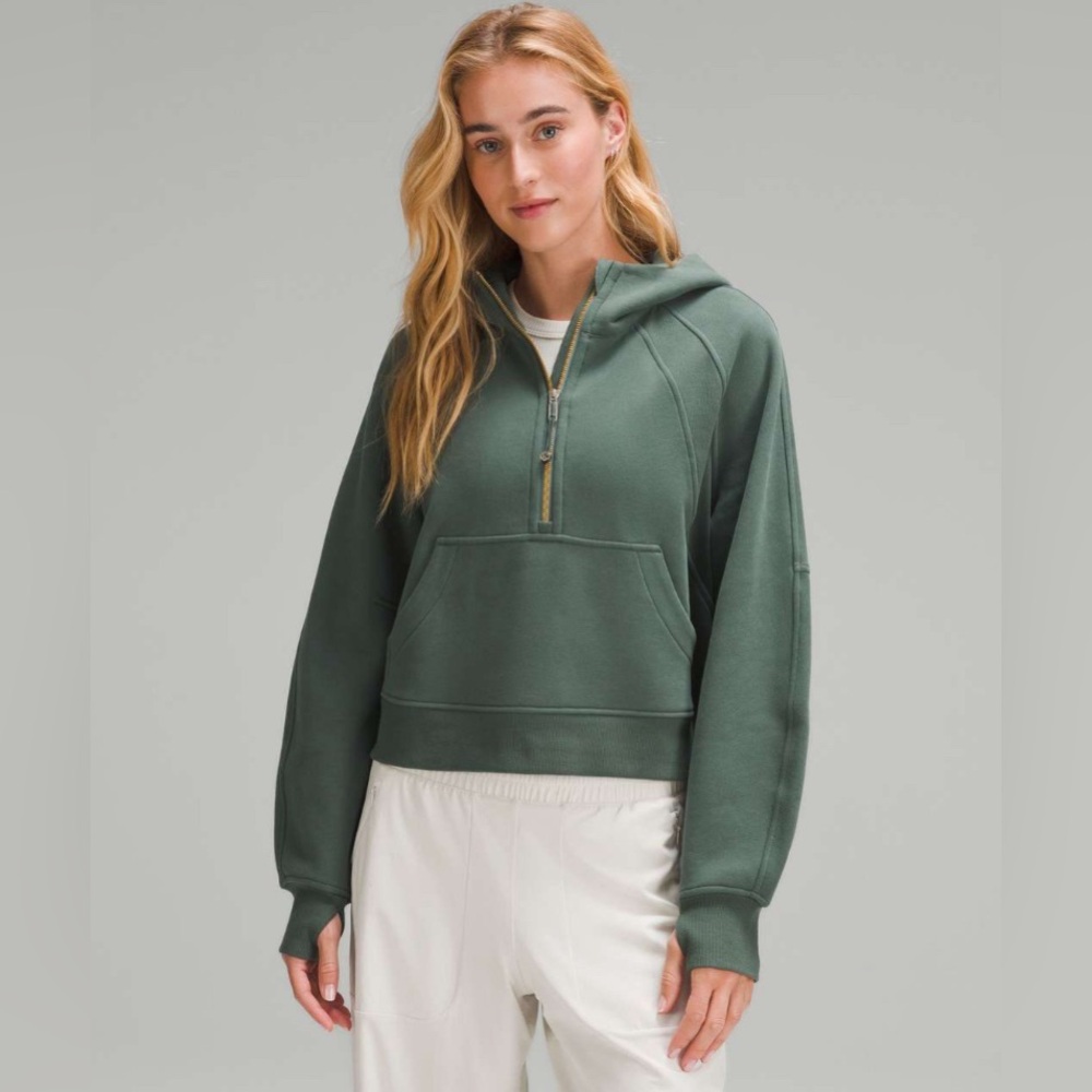Lululemon Scuba Oversized Half Zip Hoodie Gold Zip in Dark Forest Green XL/XXL